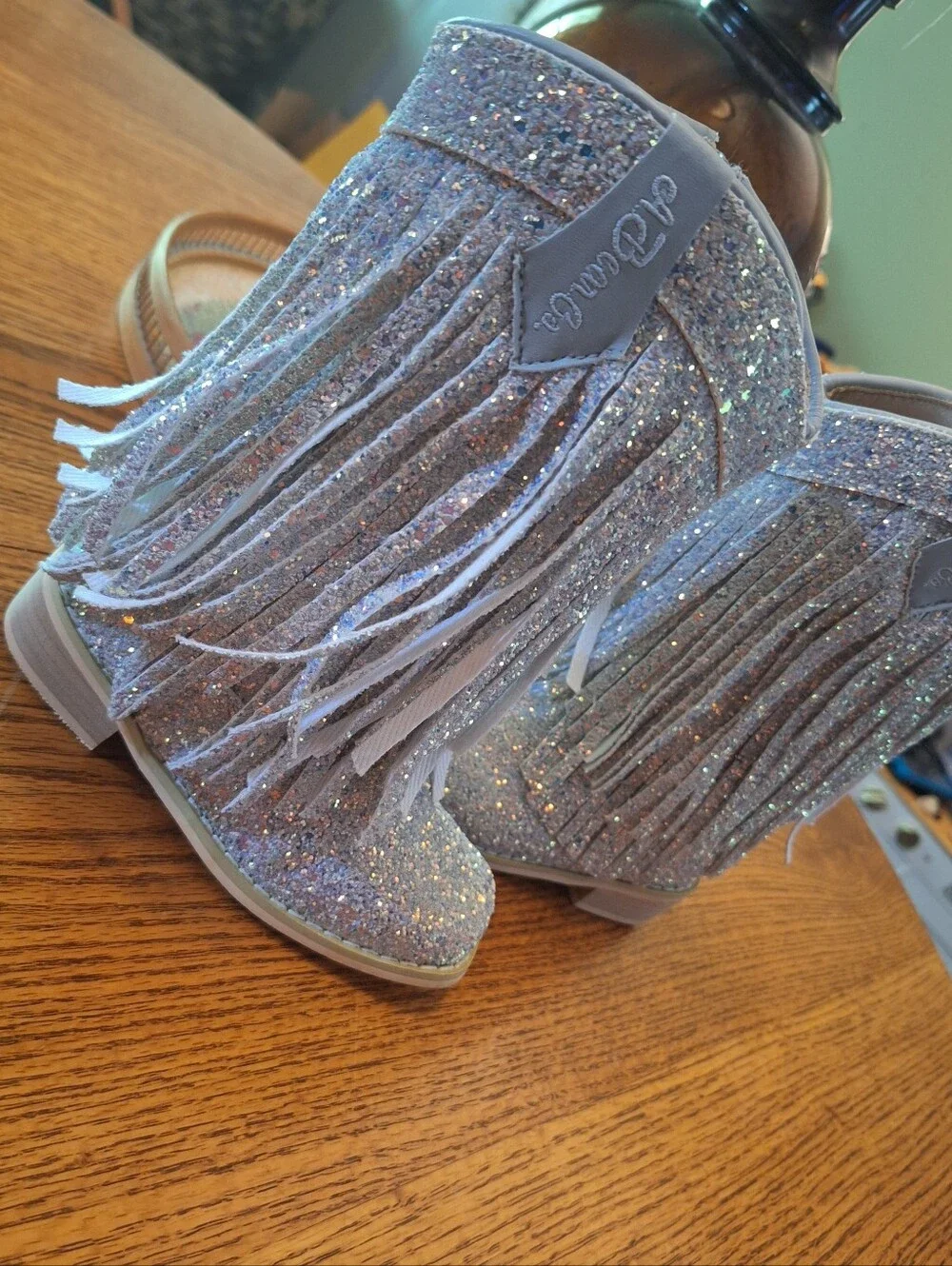 [[A Bear Co.]] Girls Silver Rainbow Glitter Fringe Boots